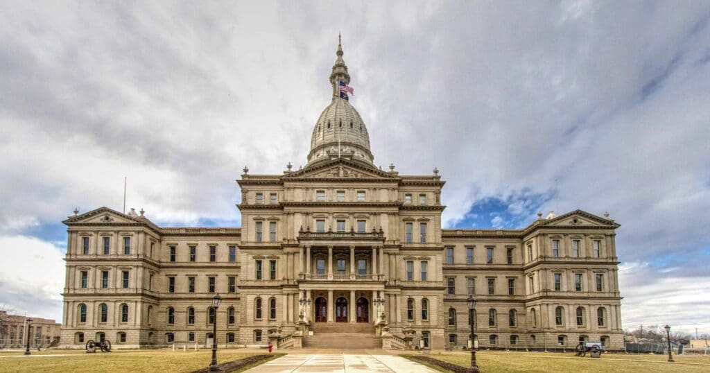 Exterior Of Michigan State Capitol Building In Lansing