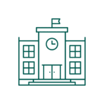 Icon, dark green, school building