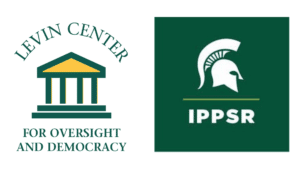 Logo of the Levin Center on the right and logo of Michigan State IPPSR on the right