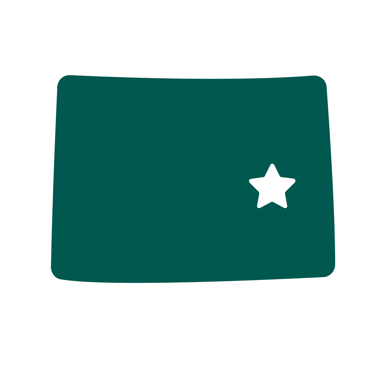 Outline of the state of Colorado with a star over the capital, Denver