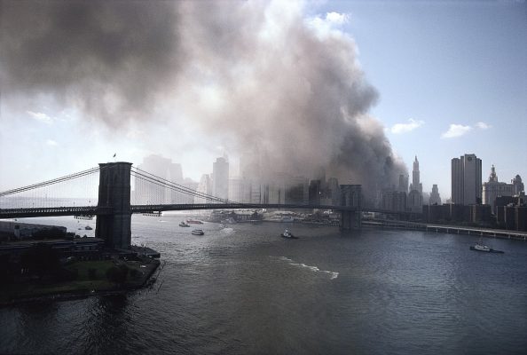 Twin Towers View of lower Manhattan from the Manhattan Bridge on September 11, 2001 (Source: Camilo J. Vergara, Library of Congress)
